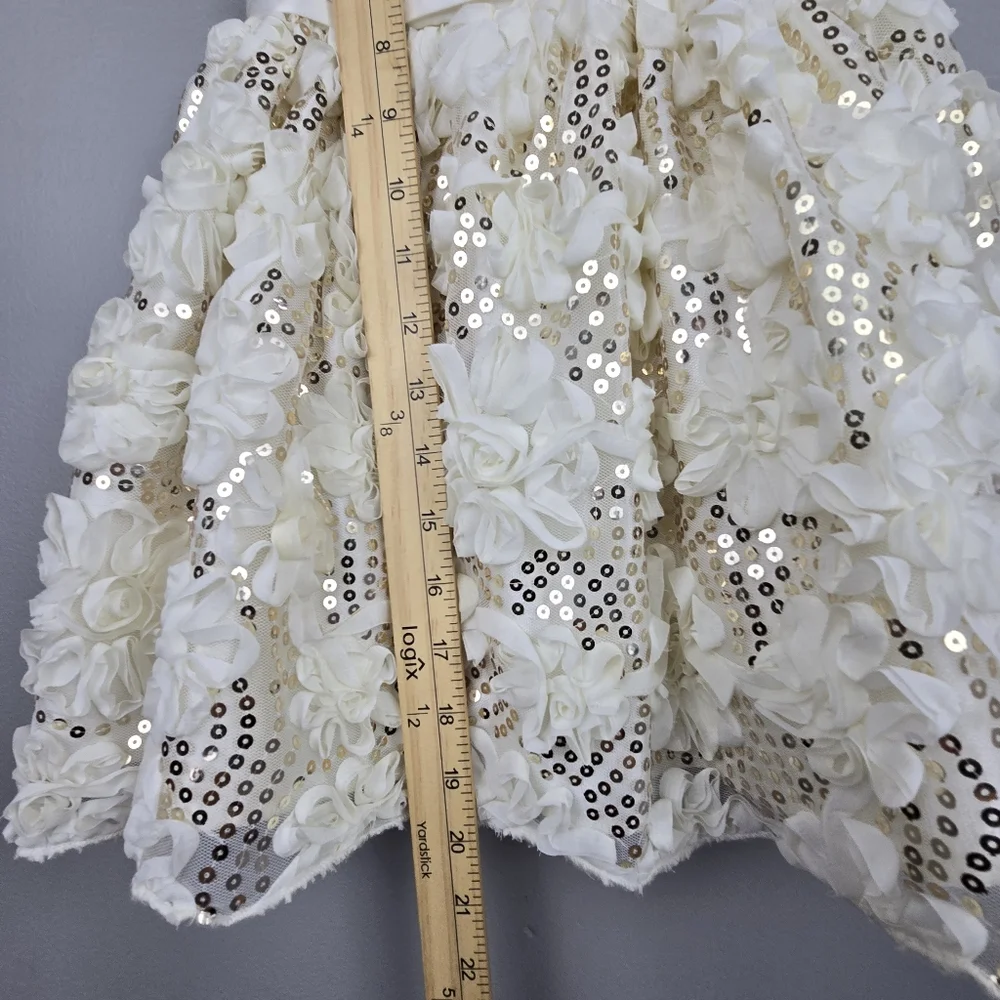 American Princess Ivory Gold Sequin Floral Dress Baby Girl Sz 24M Formal Party